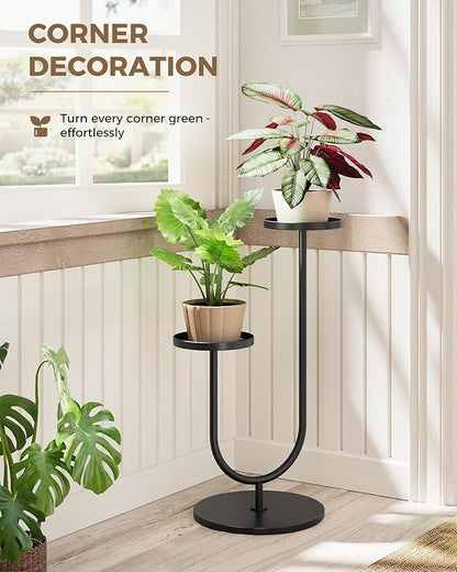 Bamworld Outdoor Plant Stand Metal Plant Stand Indoor Corner Plant Stands 2 Tier Plant Shelf for Tall Plant Holder Black Plant Shelves for Living Room Bedroom Midcentury Modern Home Decor