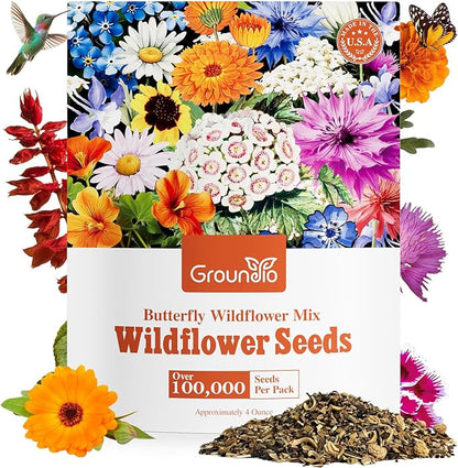 All Perennial Wildflower Seeds Bulk, 1/4 lb, 100,000+ Seeds, 26 Variety Mix with Milkweek, California Blue Bell, Attracts Pollinators, Plant in Spring or Fall, Zones 3, 4, 5, 6, 7, 8, 9, 10