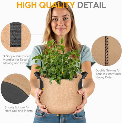 HealSmart Grow Bags 10 Pack 2 Gallon Breathable Reusable Planting Bags with Handles Non-Woven Fabric Plant Bags, Heavy Duty Gardening Pots for Indoor Hydroponic & Outdoor Vegetables Tomatoes