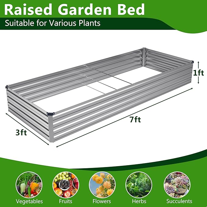 2PCS 7x3x1ft Galvanized Raised Garden Bed Kit,Metal Planter Box for Vegetables,Flowers,Herbs Durable Rust-Resistant Patio Gardening Beds,Silver
