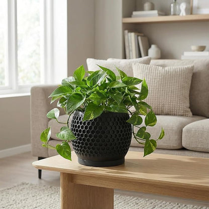 Plant Pots, Modern 3D Printed Honeycomb Planters for Indoor Plants, 4.7 Inch Matte Black Decorative Flower Pot for Office Desktop, Bookshelf & Home Decor, Lightweight & Durable.