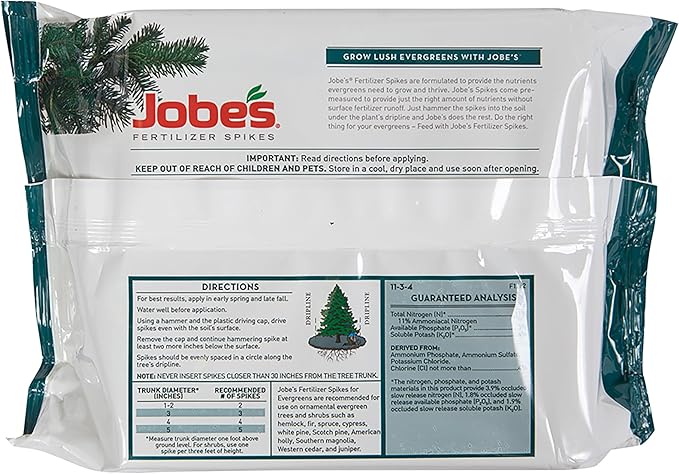 Jobe’s Slow Release Evergreen Fertilizer Spikes, Easy Plant Care for Cypress, Arborvitae, Pine, Cedar, and Many More Acid Loving Trees, 9 Count