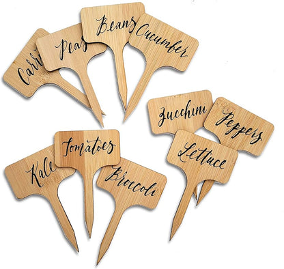 10Pcs Vegetable Garden Markers Set, Hand Lettered Bamboo Plant Label Stakes, Wood Garden Tags Outdoor & Waterproof, Gardener Father's Day Gift (Vegetables)