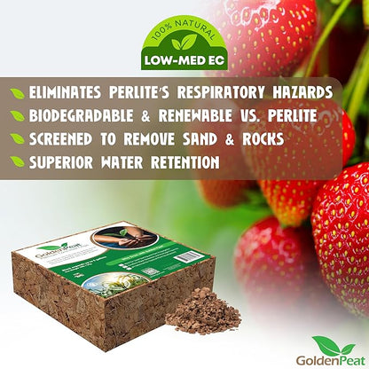 Organic 10lb Compressed Coco Chips Block is a Renewable high-Performing Substitute for Perlite eliminating Respiratory Hazards. Medium EC, Nutrient-Rich with Optimal Aeration and Drainage