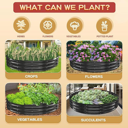 Durable Round Galvanized Steel Raised Garden Bed for Planting,Round Galvanized Steel Fire Ring/Fir Pit for Outdoor- 6×6×1FT,0.8MM Thick (Black, 72 ins Diameter x 12 ins high)
