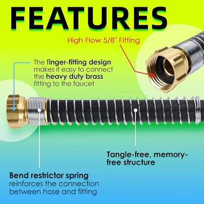 5/8 IN. × 8FT. Flexible Rubber Garden Hose, High Flow 5/8" I.D. Brass Fitting No Memory Durable Heavy Duty Water Hose Leader Hose for Watering, Irrigation, Water Transfer Pump