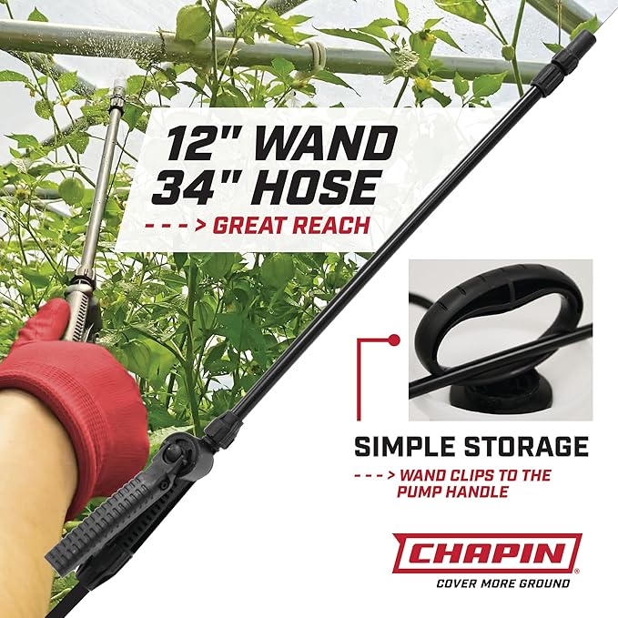 Chapin 20005 Pump Sprayer, 2‑Gallon, Lawn & Garden, Translucent Poly Tank, Funnel‑Top, SureSpray Anti‑Clog Filter, Adjustable Cone Nozzle & 34" Hose for Fertilizer, Weed & Pest Application