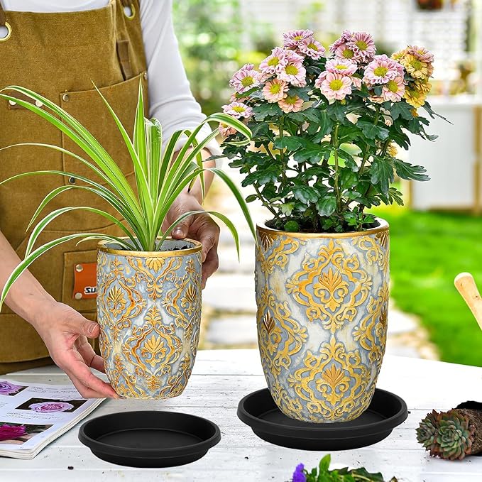 4 Pack Plant Saucer 14 Inch, Heavy Sturdy Plastic Plant Trays for Pots, Plant Water Catcher Tray for Plants, Flower Pot Saucers, Plant Saucers for Indoors Outdoor