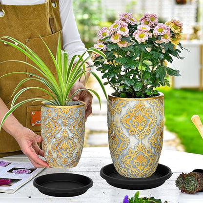 4 Pack Plant Saucer 14 Inch, Heavy Sturdy Plastic Plant Trays for Pots, Plant Water Catcher Tray for Plants, Flower Pot Saucers, Plant Saucers for Indoors Outdoor