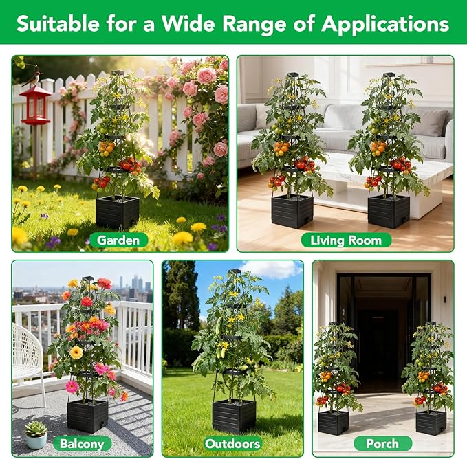 2 Pack Raised Garden Bed Planter Box with Trellis, 57" Self-Watering Tomato Planter with Trellis, Tomato Cage Plant Support for Climbing Plants Vegetable Vine Flowers Patio Outdoor Indoor