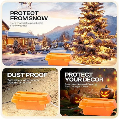 SockitBox – The Original Weatherproof Connection Box – Indoor & Outdoor Electrical Power Cord Enclosure for Timers, Extension Cables, Transformers, Power Strips, Lights, Tools & More – Small – Orange
