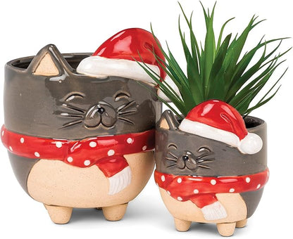 Abbott Collection 27-CRITTER-973-SM Small Cat with Santa Hat Planter, 3.5" H