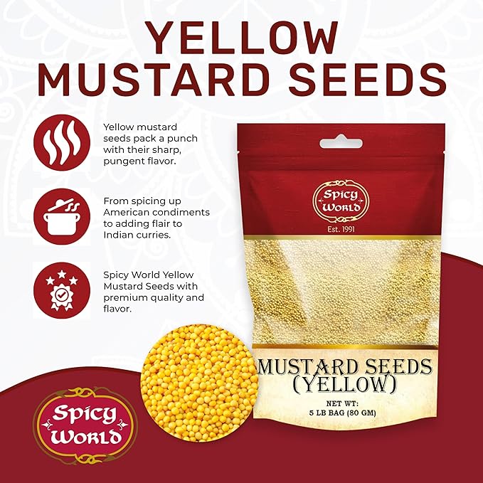 Spicy World Yellow Mustard Seeds Bulk, 5-Pounds