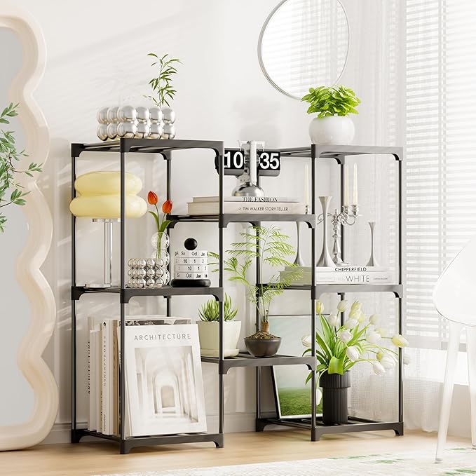 Plant Stand Indoor Outdoor Plant Shelf Stand, 3 Tiers 8 Pots Large Potted Metal Flower Plant Rack for Multiple Plants, Hanging Tall Planter Holder for Patio Balcony Living Room Corner Porch Garden Boho Decor Black