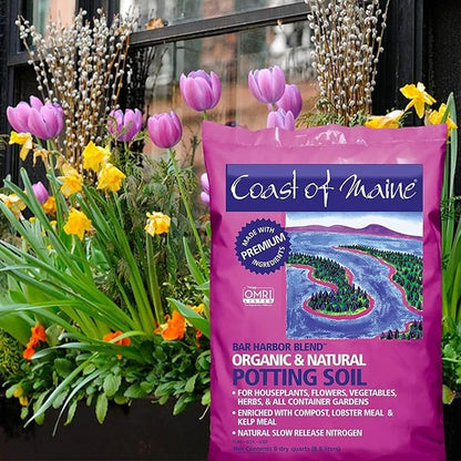 Coast of Maine Organic & Natural Bar Harbor Blend Potting Soil - Organic Soil w/Perlite for Enhanced Drainage & Aeration - for Flowers, Herbs & Veggies, Floral Baskets & Container Gardening (1CF)