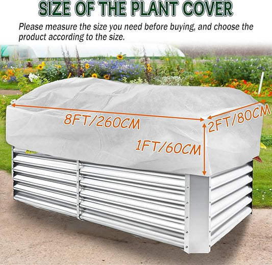 Rectangular Plant Cover Frost Big Size for 8×2×1FT Non Woven Fabric Garden Bed Cover with Zip Drawstring for Winter Cover Protection, Raised Beds Protect Plant Vegetable from Winter Frost