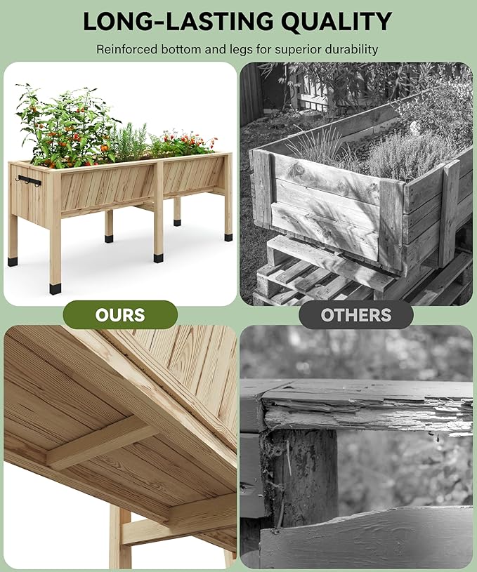 GarveeHome Hooks for 6X2X2.5 ft Raised Garden Bed, Wooden Raised Planter Box Outdoor for Growing Vegetables and Herbs, Depth 13.7 Inch，Planter Raised Beds-Natural