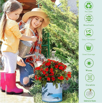 5 Gallon Jumping Outer Water Dolphins Breathable Grow Bag Heavy Duty Planter Pot Containers with Handles for Potato Tomato Fruits Flowers Vegetables