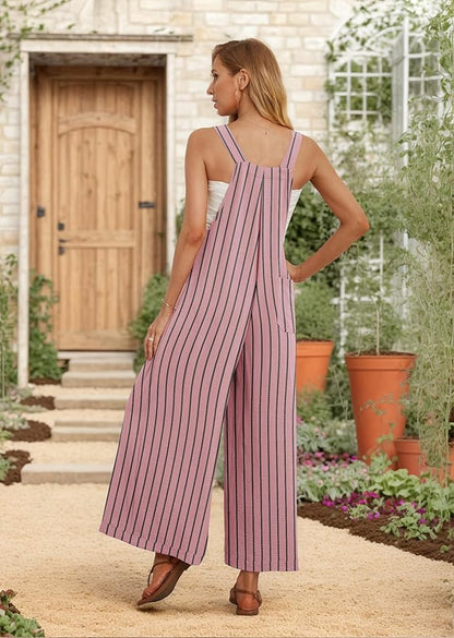 IWOLLENCE Women's Summer Jumpsuits Boho Wide Leg Overalls Casual Loose Rompers with Pockets 2025