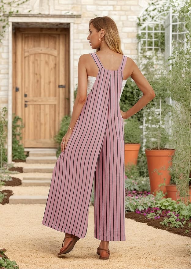 IWOLLENCE Women's Summer Jumpsuits Boho Wide Leg Overalls Casual Loose Rompers with Pockets 2025