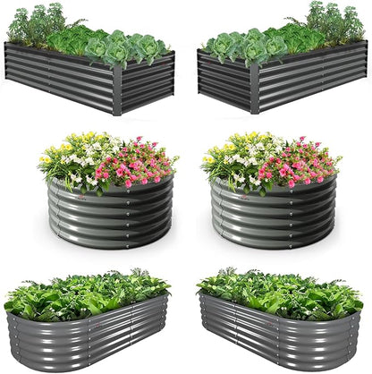 A ANLEOLIFE 6-Pack 4X4 & 6X3 & 6X2 Deep Root Galvanized Raised Garden Beds Outdoor for Planting Vegetables Flowers Herb,Quartz Grey