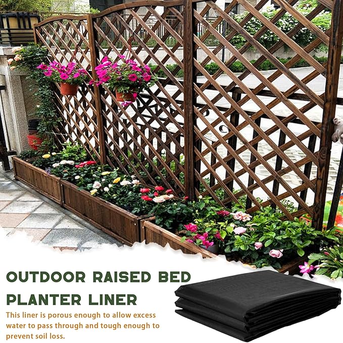 63 * 114 inch Raised Garden Bed Liner, Non Woven Fabric Liner for Large Veg Trough, Keeps Soil Contained and Water Drained