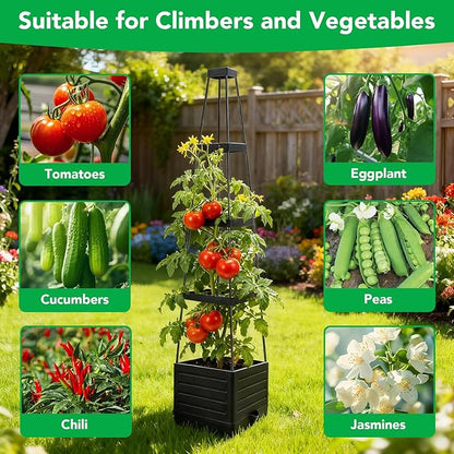 2 Pack Raised Garden Bed Planter Box with Trellis, 57" Self-Watering Tomato Planter with Trellis, Tomato Cage Plant Support for Climbing Plants Vegetable Vine Flowers Patio Outdoor Indoor