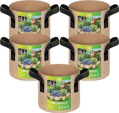 YSSOA 5-Pack 1 Gallon Grow Bags Heavy Duty Thickened Nonwoven Aeration Fabric Pots with Handles, Cloth Pots for Plants, Vegetable, Flower, Tomato Potato