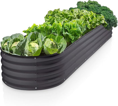 Plant & Plot Galvanized Raised Garden Beds Outdoor // 8×2×1 ft Planter Raised Beds for Gardening, Vegetables, Flowers // Large Metal Garden Box (Gray) // Patented Tool-Free Design