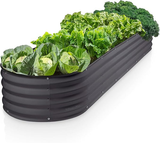 Plant & Plot Galvanized Raised Garden Beds Outdoor // 8×2×1 ft Planter Raised Beds for Gardening, Vegetables, Flowers // Large Metal Garden Box (Gray) // Patented Tool-Free Design