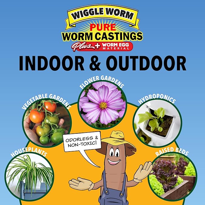 100% Pure Worm Castings Plus Worm Egg Material, 40lbs – Fertilizer and Soil Amendment for Indoor and Outdoor Gardening to Improve Soil Fertility and Aeration - 100% Organic and Odor Free