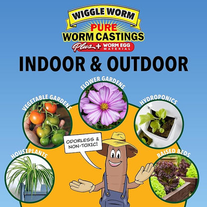 100% Pure Worm Castings Plus Worm Egg Material, 40lbs – Fertilizer and Soil Amendment for Indoor and Outdoor Gardening to Improve Soil Fertility and Aeration - 100% Organic and Odor Free