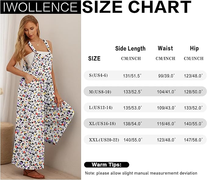 IWOLLENCE Women's Summer Jumpsuits Boho Wide Leg Overalls Casual Loose Rompers with Pockets 2025