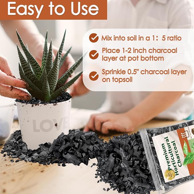 Horticultural Charcoal for Plants,4QT Premium Activated Charcoal for Indoor and Outdoor Plants,Ideal for Soil Amendment, Orchids,Succulent,Cactus, Terrariums & Gardening