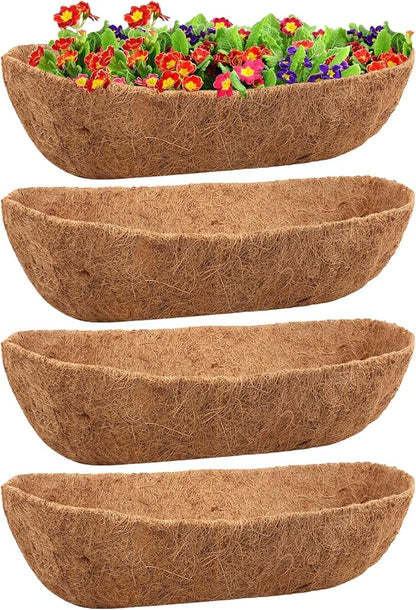 Legigo 4 Pack 24 Inch Natural Trough Coco Liner for Planters- Window Box Liners Coconut Basket Liners, Planter Box Coconut Liner for Window Flower Box Pots, Fence Trough Planter, Wall Planter Basket
