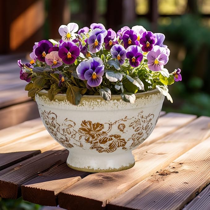 Vintage Ice Crackle Grazd Ceramic Flower Pot with Drainage Holes, 4.33 Inch Rustic Planter for Indoor Plants, Outdoor Garden, Farmhouse Gift Tuscan Decor (Red)