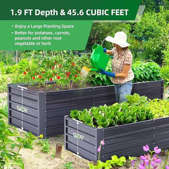 Ohuhu 8x3x1.9FT Metal Raised Garden Bed Outdoor, Reinforced Galvanized Steel Rustproof Planter Box, 100% Non-Toxic, 341 Gal Large Capacity Heavy Duty Raised Beds for Growing Vegetables Flowers Herbs