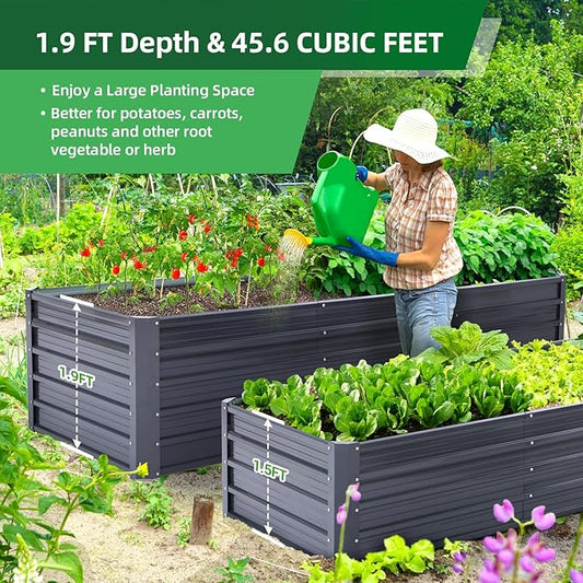 Ohuhu 8x3x1.9FT Metal Raised Garden Bed Outdoor, Reinforced Galvanized Steel Rustproof Planter Box, 100% Non-Toxic, 341 Gal Large Capacity Heavy Duty Raised Beds for Growing Vegetables Flowers Herbs