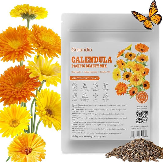 Calendula Seeds Pacific Beauty Mix, 3000+ Calendula Officinalis Seeds, Open Pollinated Non-GMO Wildflower Seed Grown in The USA, 1 Ounce