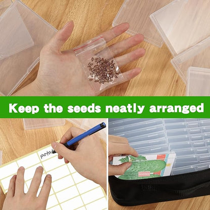 24 Slot Seed Storage Organizer Box with Insulated Bag with Dual Zipper Bag, Garden Seed Organize Sealed Bags and Label Stickers Saving Container Keeper Set for Garden Vegetable Flower Plants