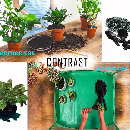 BIUWING Plant Repotting Mat,Waterproof Transplanting Mat,Foldable Indoor Succulent Potting Mat for Garden, Portable Gardening Mat for Indoor Plant Transplanting and Mess Control (39.4"*39.4" Green)