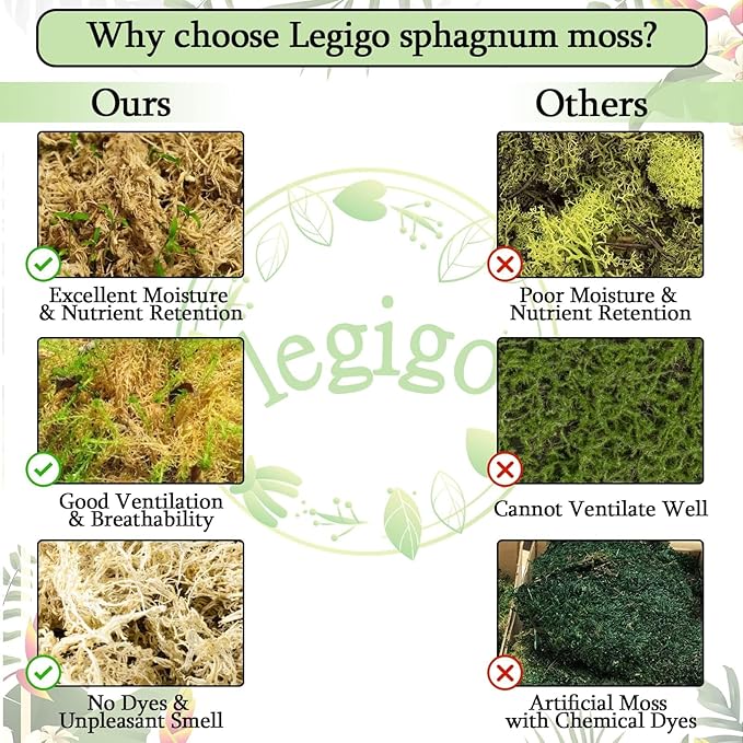 Legigo 3.5oz Natural Sphagnum Moss for Plants, 4QT Long Fiber Orchid Moss Potting Mix, Dried Sphagnum Moss for Plants Indoor, Orchid Repotting, Succulent, Carnivorous Plants, Terrarium and Reptiles
