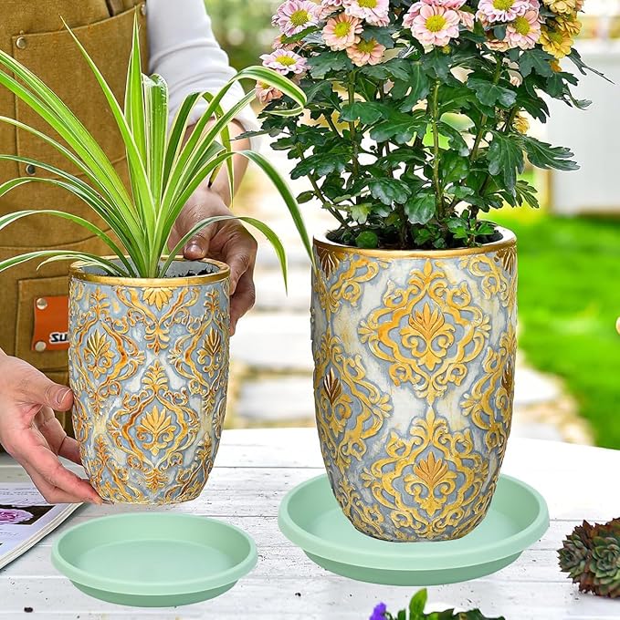 Plastic Plant Saucer 10 Inch Round Pack of 5 Plant Saucers Thickened Reusable Drip Trays for Flower Pots