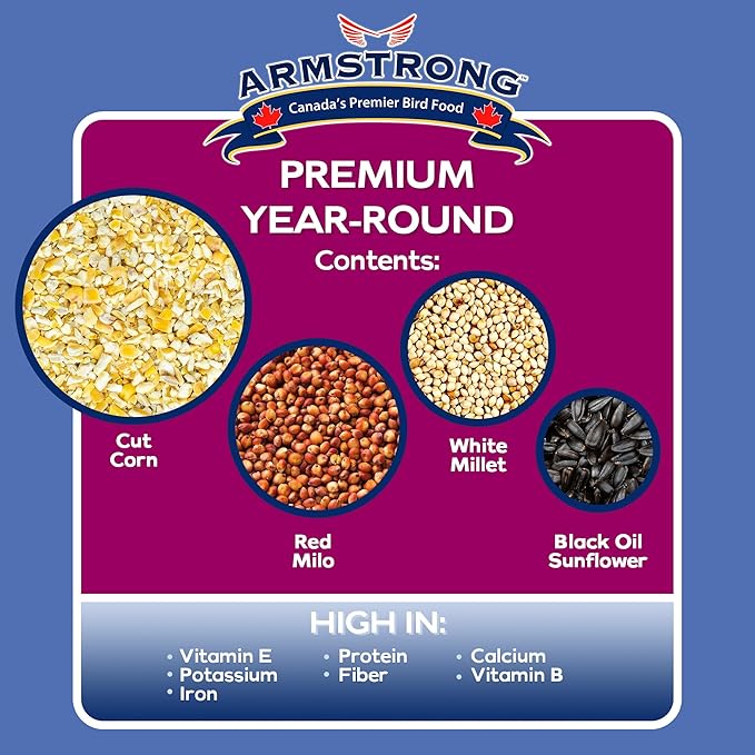 Armstrong Wild Bird Food Premium Year-Round Blend, 5 Pound Jug - with Cut Corn, Red Milo, White Millet & Black Oil Sunflower Seeds - Easy to Carry, Pour & Store