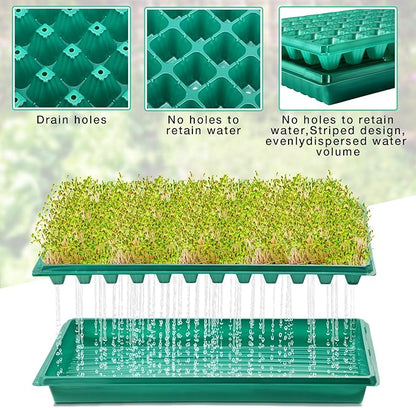 50 Pcs Seed Starter Kit 72 Cell Seedling Starting Trays and 1020 Trays No Holes Plant Growing Nursery Pots for Gardening Germination Propagation (Green)