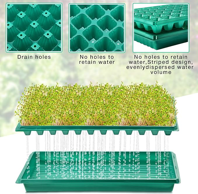 10 Pcs Seed Starter Kit 72 Cell Seedling Starting Trays and 1020 Trays No Holes Plant Growing Nursery Pots for Gardening Germination Propagation (Green)