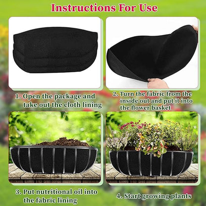 4 Pack Planter Basket Liners, Trough Window Box Liners, Round Fabric Planter Liner, Durable Felt Hanging Basket Liners Replacement Coco Liner for Planters Garden Flower Vegetables (Trough 30in)