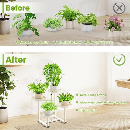 Metal Plant Stand Indoor, Corner Flower Pot Stand for Multiple Plants, 5 Tier Heavy Duty Plant Shelf for Patio Living Room Garden Balcony Office White