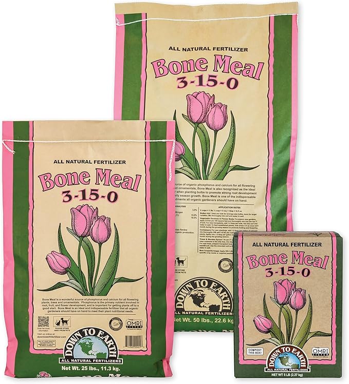 Down To Earth All Natural Fertilizers Organic Bone Meal - High Phosphorus Plant Food for Buds, Bulbs, Blooms, Flowers 3-15-0, 50 Lb