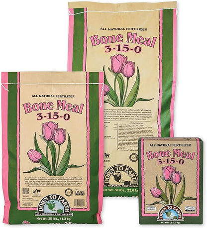 Down To Earth All Natural Fertilizers Organic Bone Meal - High Phosphorus Plant Food for Buds, Bulbs, Blooms, Flowers 3-15-0, 50 Lb